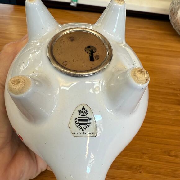 Waechtersbach Bank Glossy White Ceramic Christmas Club Piggy Coin Pig W/Stopper - Picture 6 of 8